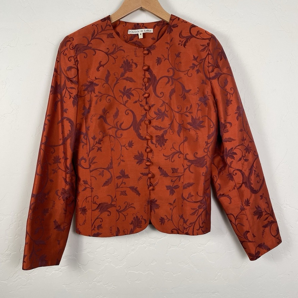 Vintage Christie De LaRue Silk Jacket Womens Size 6 Burnt Orange Made In France